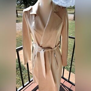 Tahari Faux Leather Trench Coat Sz Medium